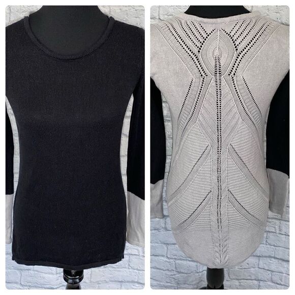 Nicole Miller women S color block longsleeve scoopneck sweater black/silver - Picture 1 of 10